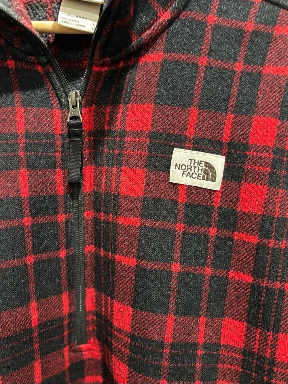 The North Face Men’s Red and Black Plaid Zip-Up Fleece